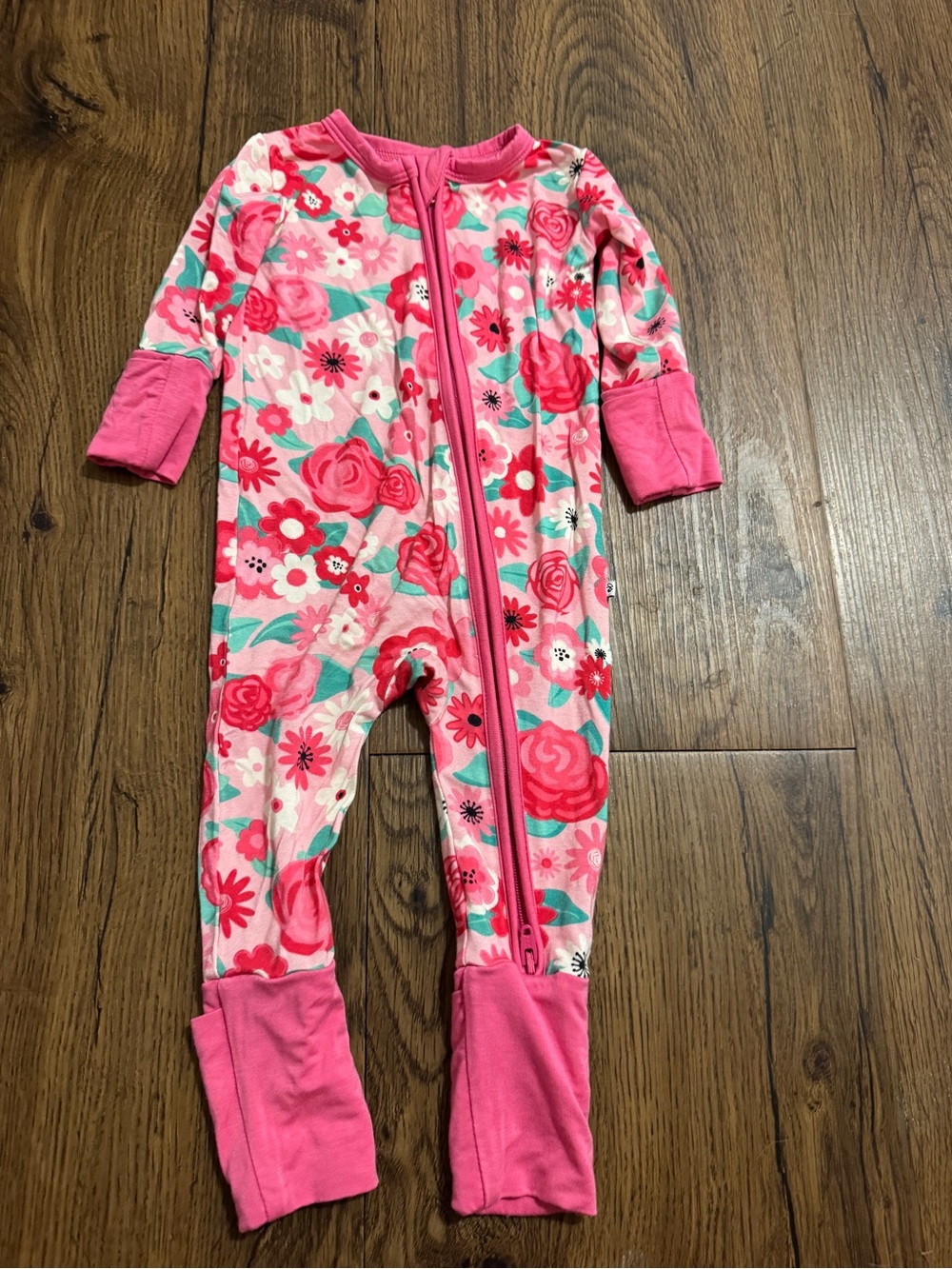 Pink Floral Zip-Front Footed One-Piece for Kids